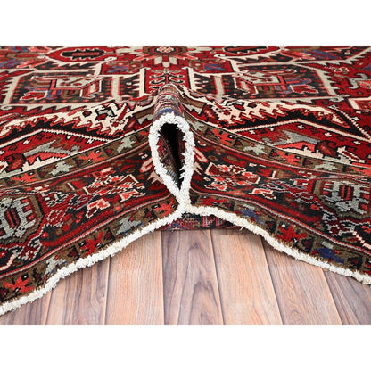7'9"X10'10" Red Pure Wool Hand Knotted Vintage Zoroastrian Heris Rug