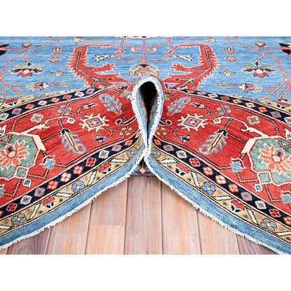 9'X11'6" Blue Extra Soft Wool Afghan Peshawar Hand Knotted Oriental Rug