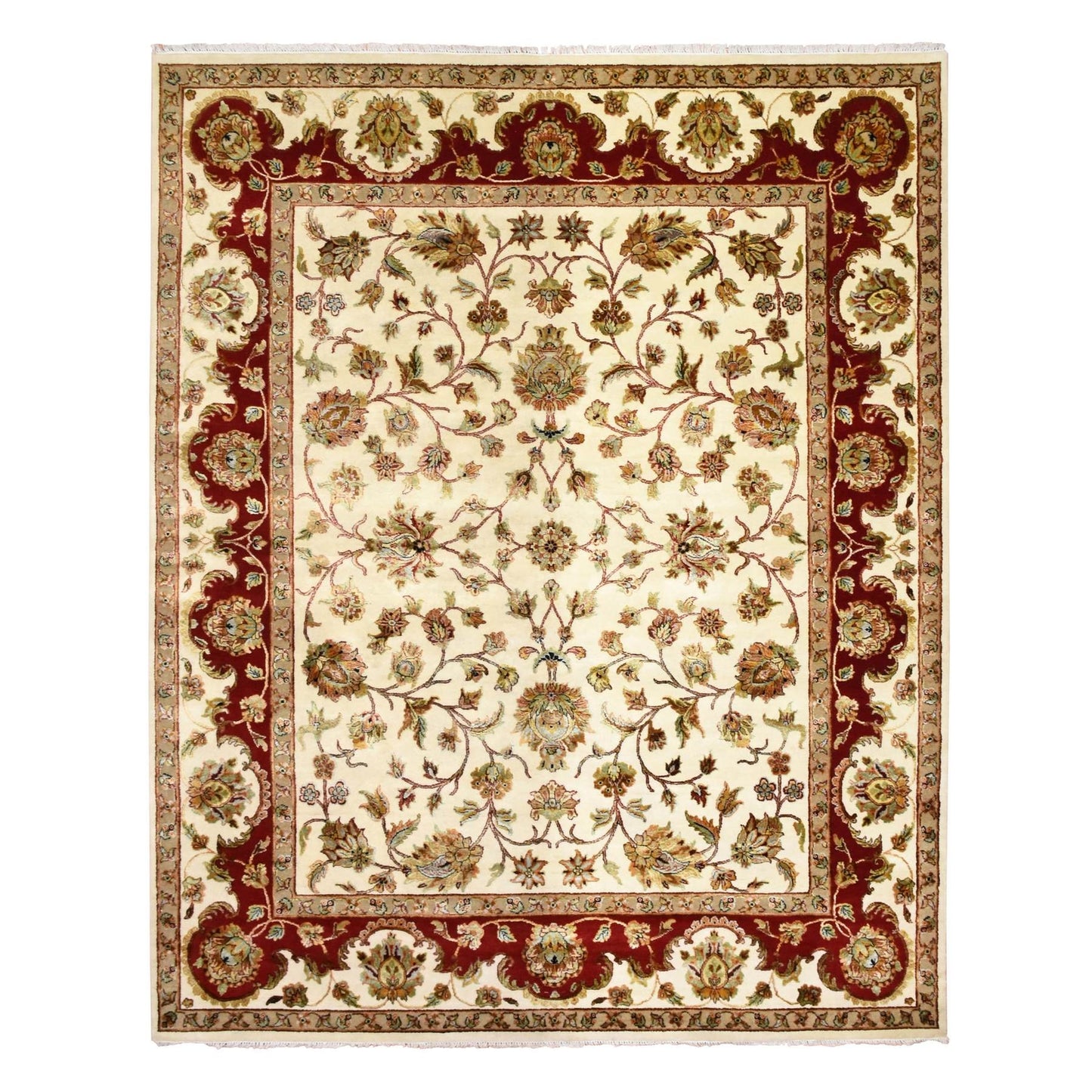 8'1"X10' Ivory Rajasthan Design Wool And Silk Hand Knotted Rug