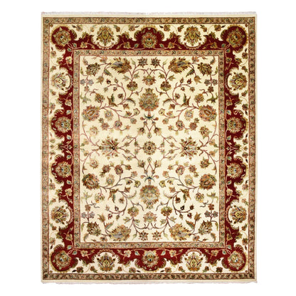 8'1"X10' Ivory Rajasthan Design Wool And Silk Hand Knotted Rug