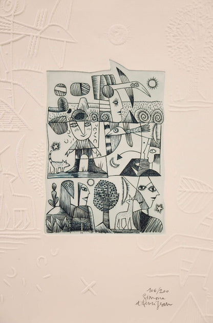 Simone & Henri Jean Etching With Embossing Limited 200 Hand-Signed Contemporary