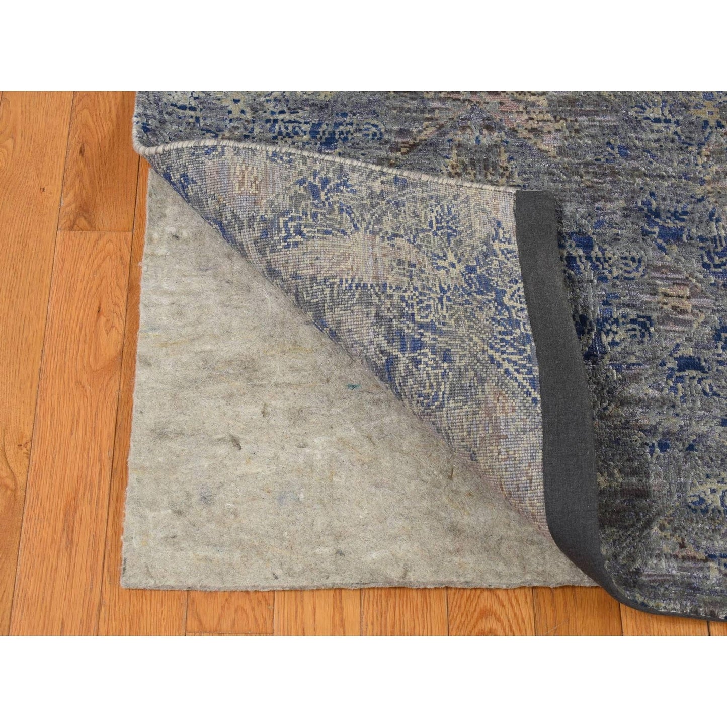 8'X10'2" Gray Erased Rossets Silk With Wool Hand Knotted Oriental Rug