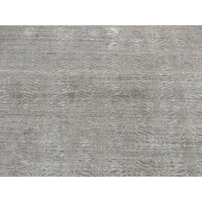 9'X12' Green Tone On Tone Leaf Design Silk With Wool Hand Knotted Rug