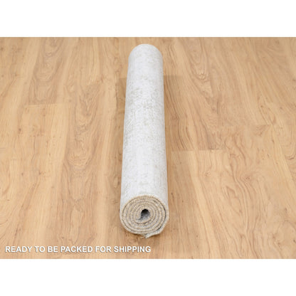 4'2"X6' Broken Farsian Design Wool And Pure Silk Hand Knotted Ivory Rug