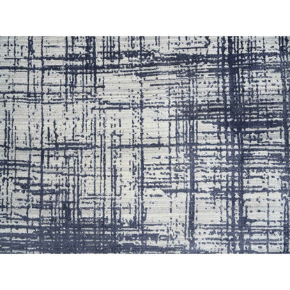 10'X13'9" Black Modern Erased Lines Design Wool And Silk Hand Loomed Rug
