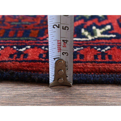 3'10"X6' Red Afghan Khamyab Geometric Design Hand Knotted Pure Wool Rug