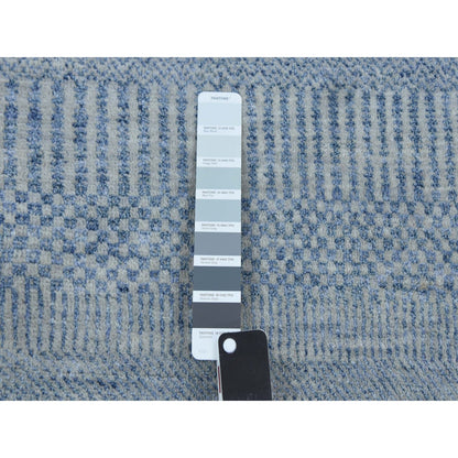 2'6"X12' Gray, Modern Grass Design, Wool And Silk Hand Knotted Runner Rug