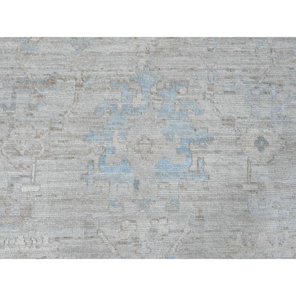 9'X11'10" Gray Afghan Angora Oushak Leaf Design Hand Knotted All Wool Rug