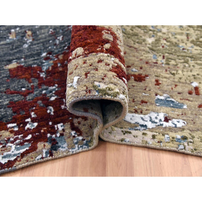 8'5"X8'5" Beige Hand Knotted Abstract Design Soft Wool Square Rug
