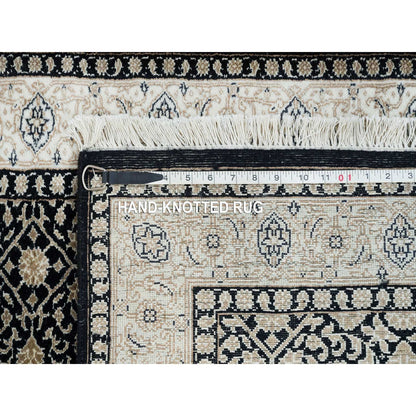 2'5"X4'7" Black Hand Knotted Herrita Design 250 Kpsi Pure Wool Rug