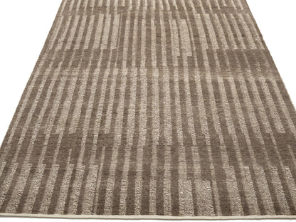 8x10 Hand-Knotted Bas-Relief Modern Oriental Rug Brown Wool Area Carpet