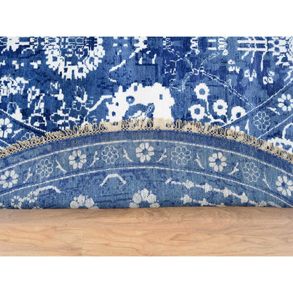10'2"X10'2" Denim Blue Tebraz Wool And Silk Hand Knotted Round Rug