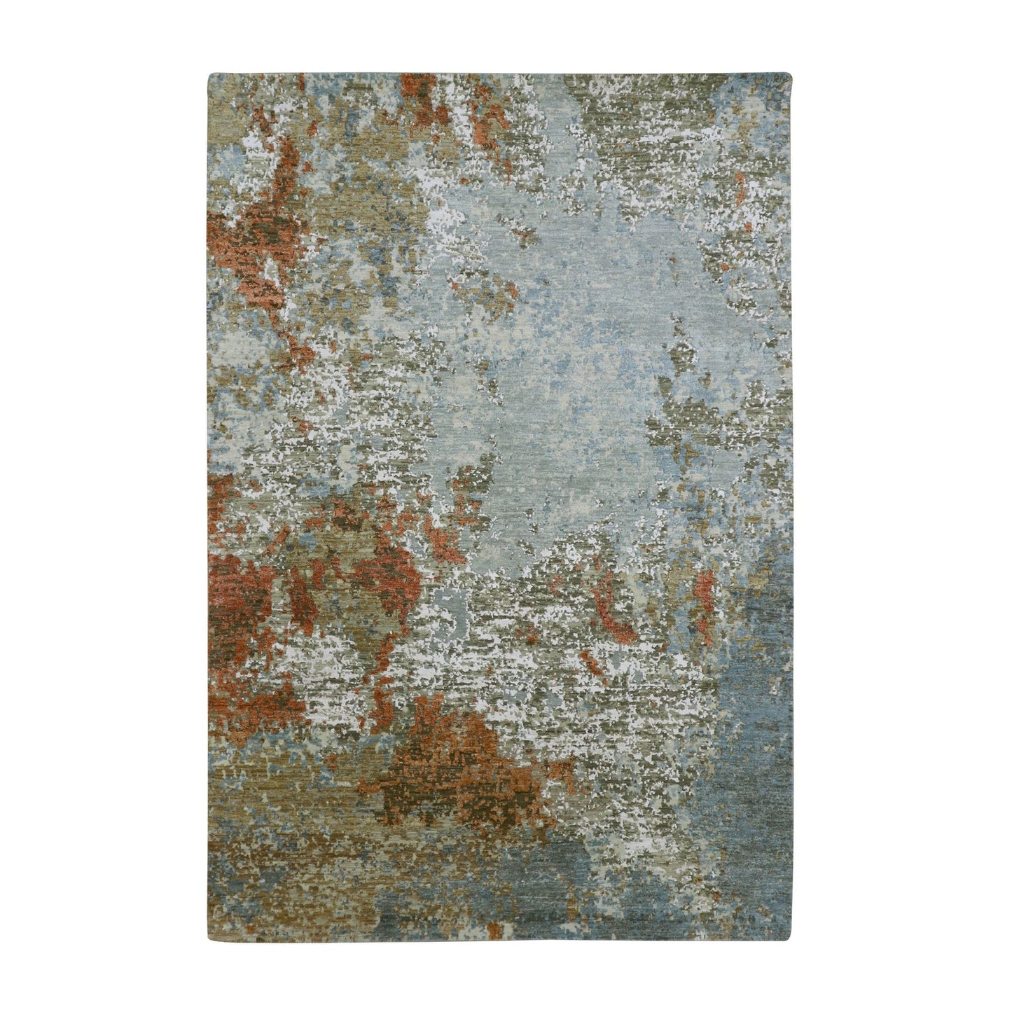 6'1"X9'2" Gray With Rust Abstract Design Wool Hand Knotted Oriental Rug