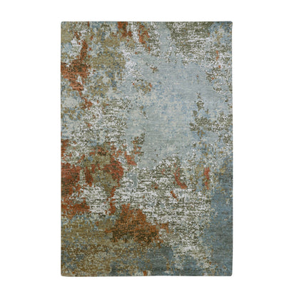 6'1"X9'2" Gray With Rust Abstract Design Wool Hand Knotted Oriental Rug
