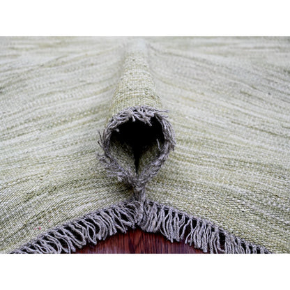 9'1"X12' Laurel Green Solid Design Flat Weave Hand Spun Wool Oriental Rug