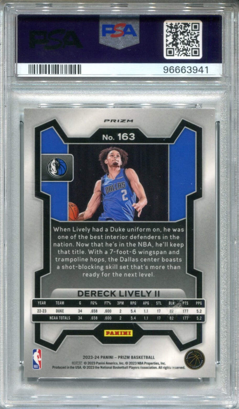 Dereck Lively Ii 2023-24 Panini Prizm Hyper Prizm #163 Psa 9 Card