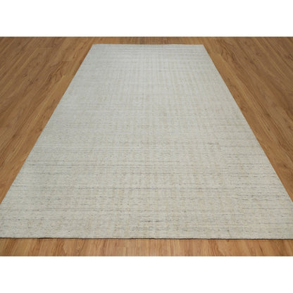 8'10"X12' Bone White Vertical Stripes Design Hand Loomed Natural Wool Rug