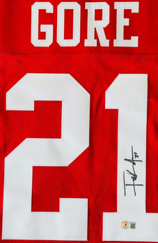 Frank Gore Autographed 49Ers Custom Red Jersey (Beckett Witness)