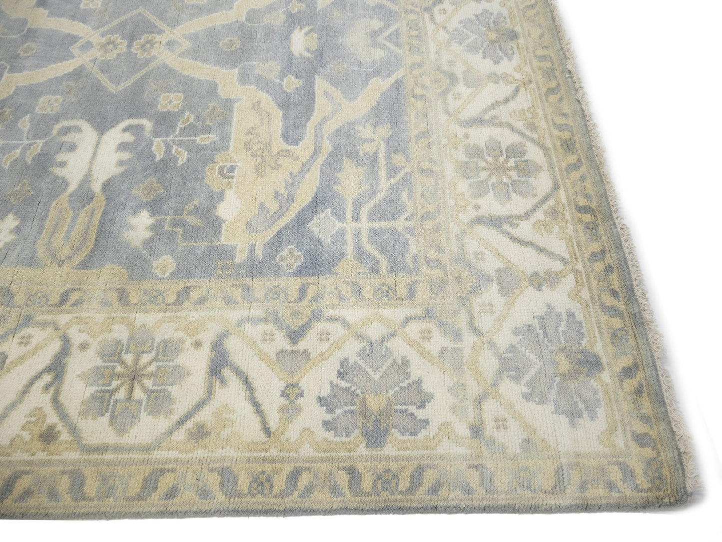 Muted 8X16 Gray Floral Oushak Oriental Rug Handmade Oversized Area Carpet
