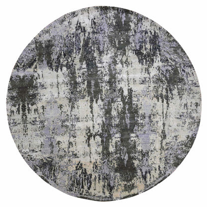 10'X10' Charcoal Gray Wool And Silk Denser Weave Hand Knotted Round Rug