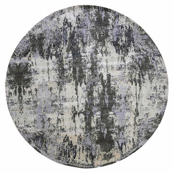 10'X10' Charcoal Gray Wool And Silk Denser Weave Hand Knotted Round Rug