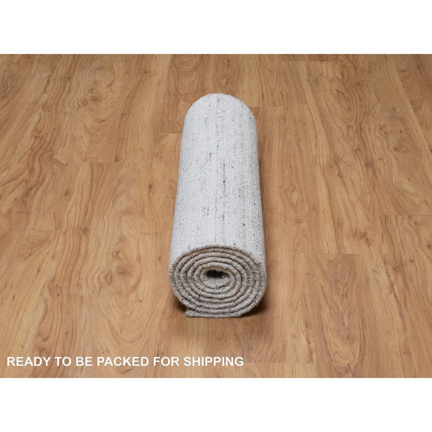 2'7"x8' Cloud Gray Modern Striae Design Pure Wool Hand Loomed Runner Rug