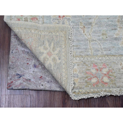 2'9"X10'2" Blue Angora Oushak Leaf Design Hand Knotted Wool Runner Rug