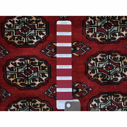 3'X4'10" Organic Wool Hand Knotted Mori Bokara Deep Red Oriental Rug