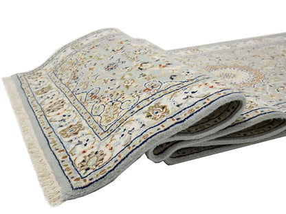 Hand-Knotted Light Blue Indo-Nain Runner Rug 3X10
