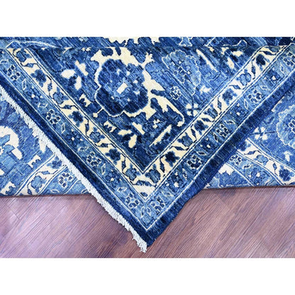 10'X13'10" Denim Blue Seeripe Heris Revival Ghazni Wool Hand Knotted Rug