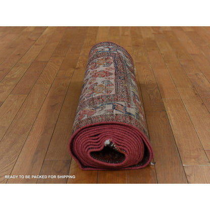 3'1"X16'3" Blue With Red Antique Zoroastrian Hand Knotted Wool Runner Rug