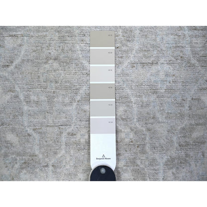2'6"X10'3" Gray Soft Wool White Wash Peshawar Hand Knotted Runner Rug