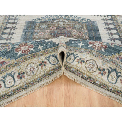 9'X12' Ivory Hand Knotted Wool Reimagined Viss Design Oriental Rug