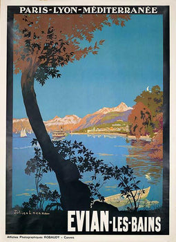 Evian Les Bains Julien Lacaze 1930 Travel Poster Views On Lac Leman Mont Blanc