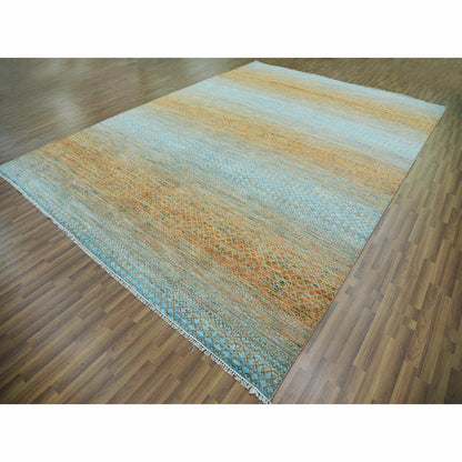 10'1"X14' Orange Pure Wool Hand Knotted Modern Chiaroscuro Collection Rug
