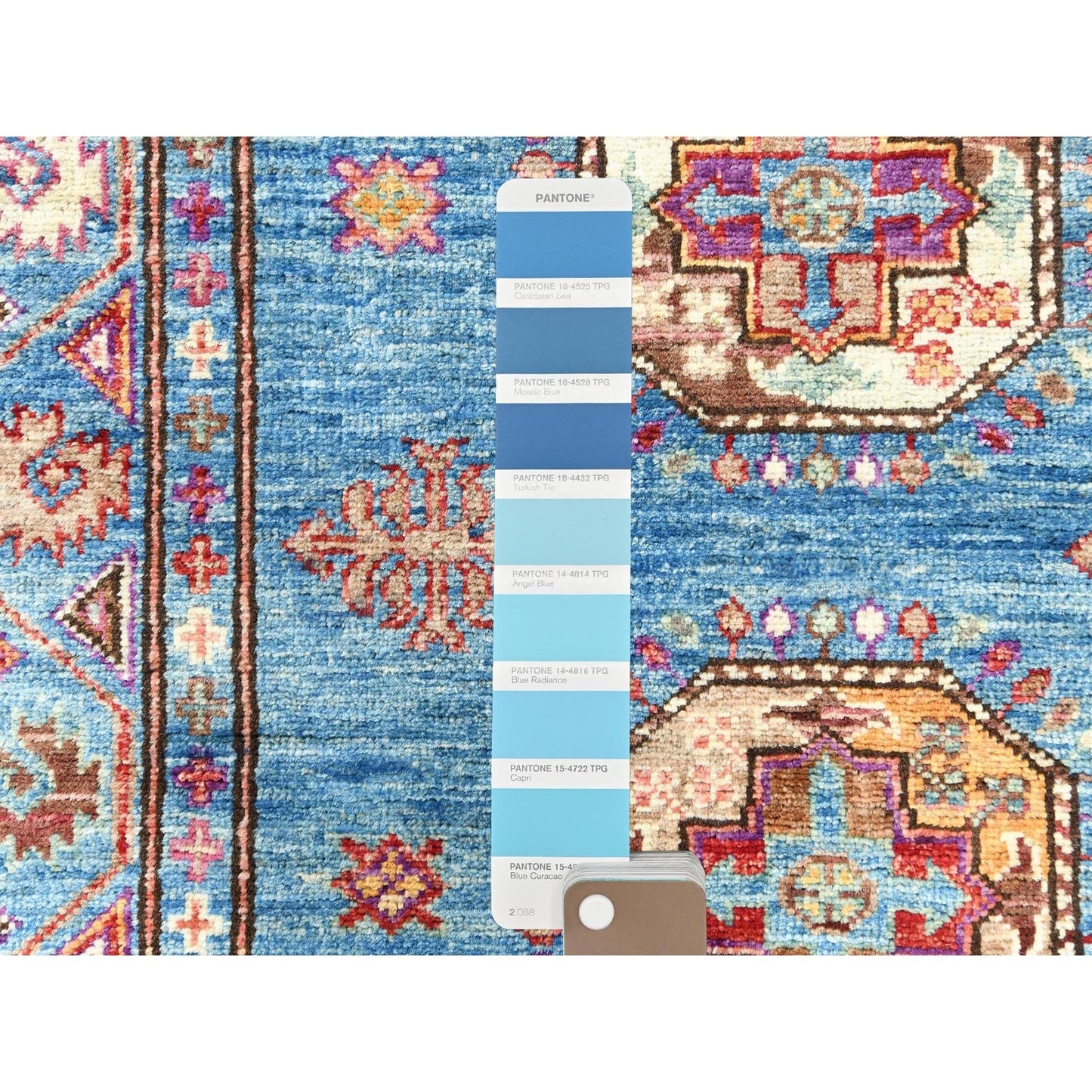 2'7"X9'9" Steel Blue Afghan Super Kazak Wool Hand Knotted Oriental Rug