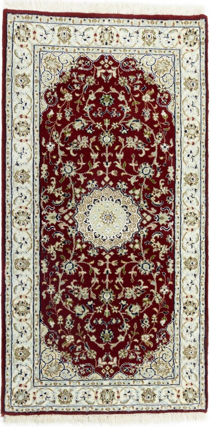 Handmade Indo-Nain Oriental Rug Classic Red