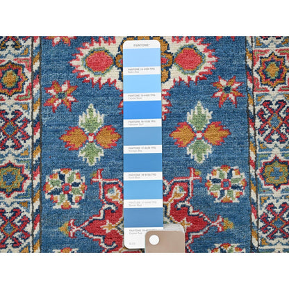 2'X5'9" Blue Kazak With Tribal Design Hand Knotted Soft Wool Runner Rug