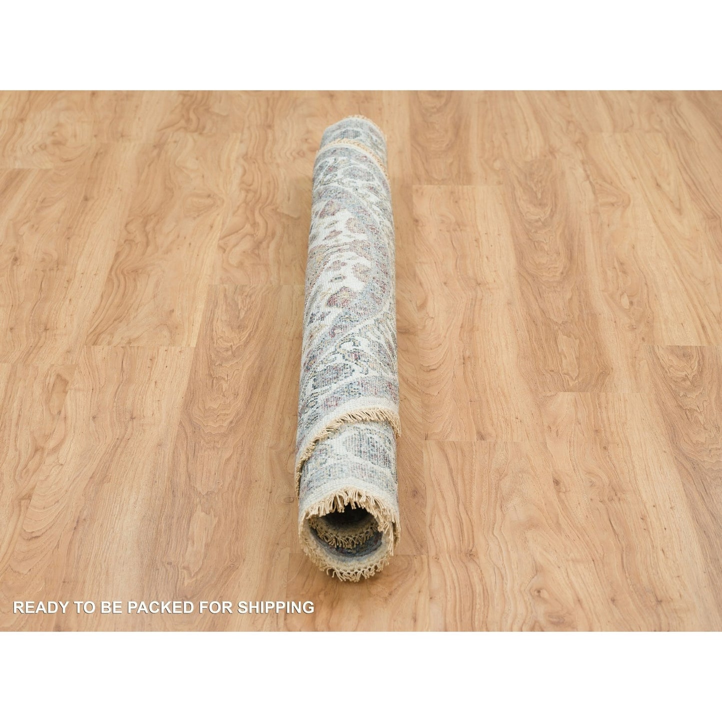 5'10"X5'10" Ivory Rosettes Border Wool Hand Knotted Round Oriental Rug