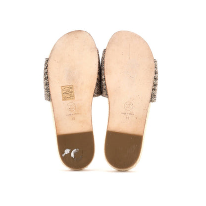 Chanel Women'S Cc Espadrille Slide Sandals Tweed