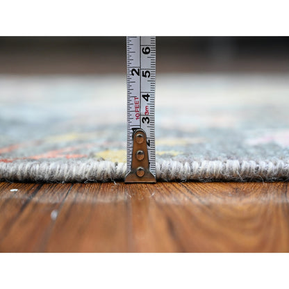 Rug 2'6"x6'2" Gray Hand Knotted Soft Wool Birds Paradise Peshawar Runner