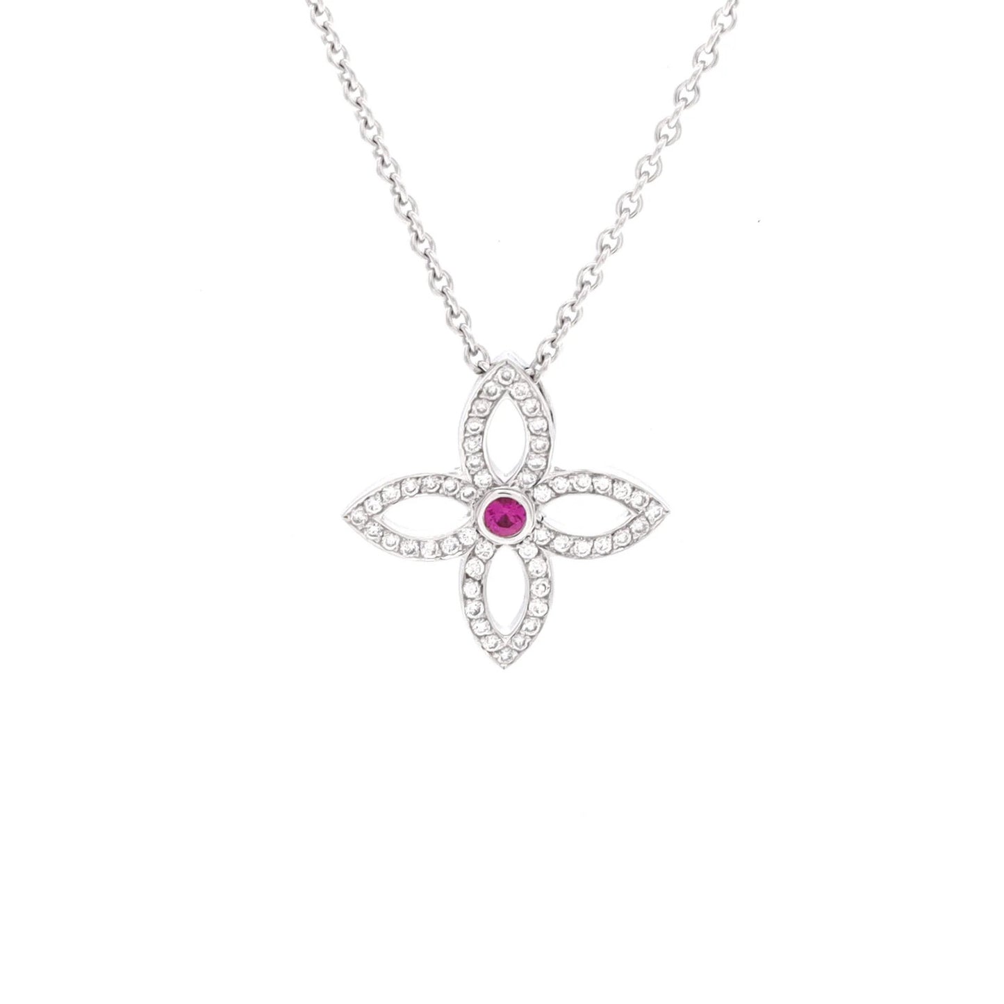 Louis Vuitton Blossom Pendant Necklace 18K White Gold With Diamonds And Pink