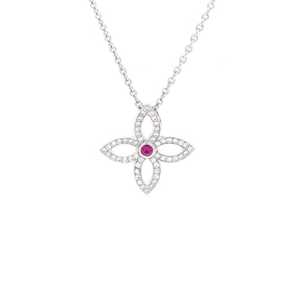 Louis Vuitton Blossom Pendant Necklace 18K White Gold With Diamonds And Pink