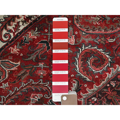 10'X12'3" Red Vintage And Worn Zoroastrian Heris Hand Knotted All Wool Rug