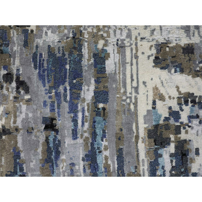 9'9"X'13'9" Blue Abstract Design Wool And Silk Hand Knotted Oriental Rug