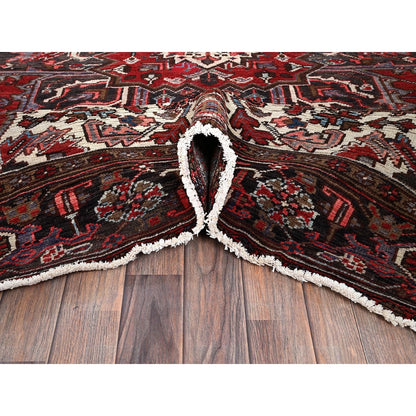 8'X9'2" Red Vintage Zoroastrian Heris Pure Wool Hand Knotted Worn Down Rug