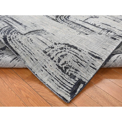 6'X9' Cloud Gray The Cane Pure Silk With Textured Wool Hand Knotted Rug