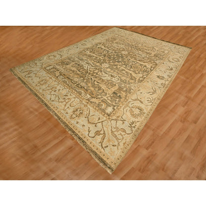 8'10"X12'2" Brown Bijar Garus Design Distressed Hand Knotted Wool Rug