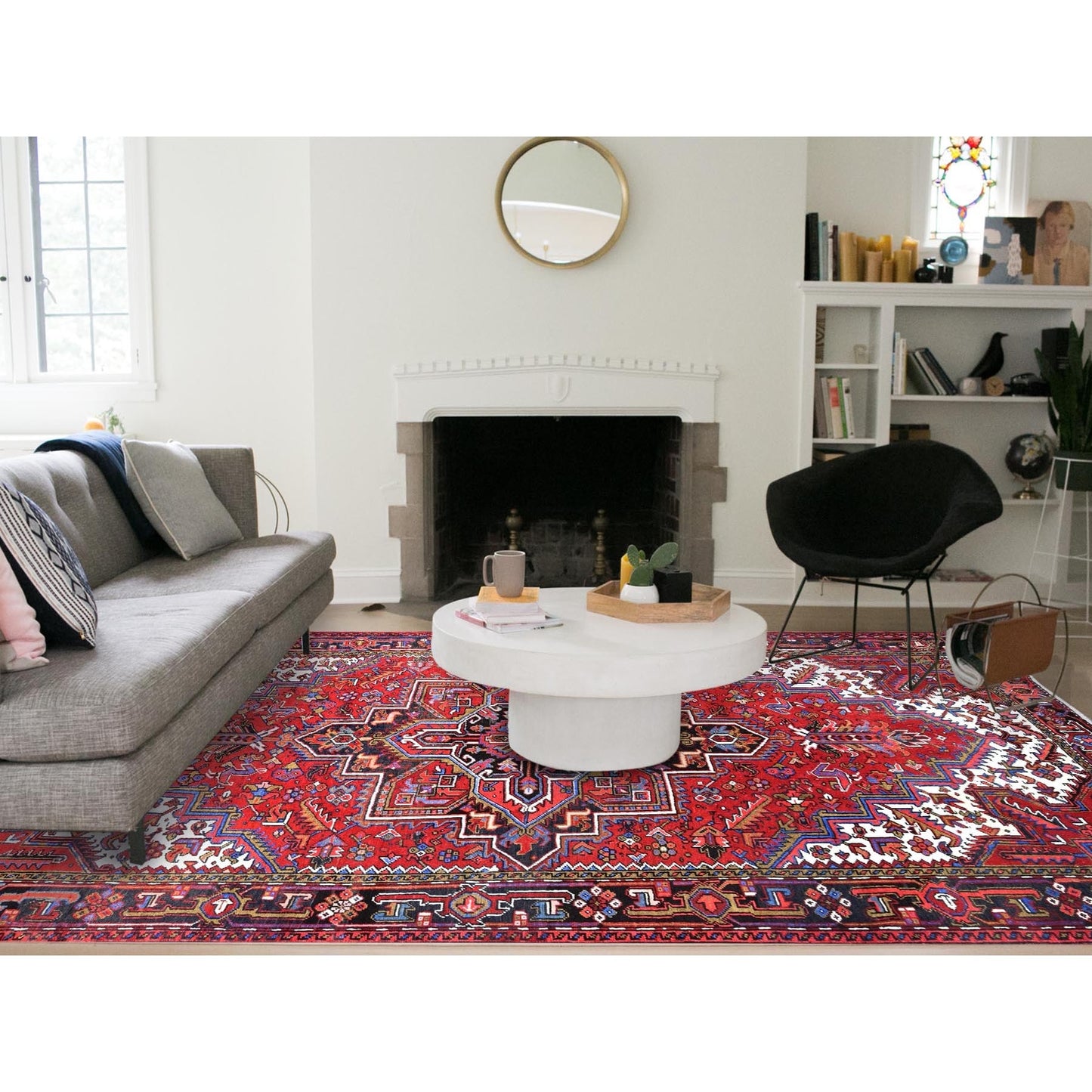 8'X11' Sox Red Antique Zoroastrian Heris Wool Hand Knotted Oriental Rug