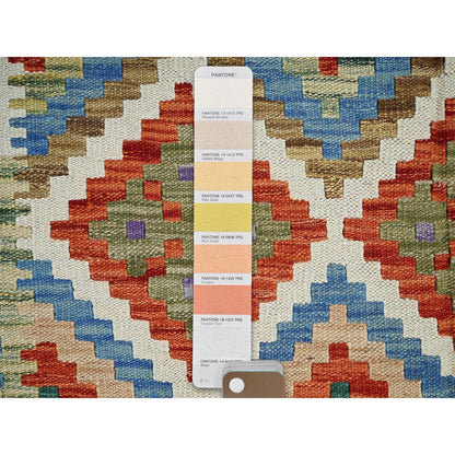 5'X6'7" Ivory Afghan Kilim Geometric Pure Wool Flat Weave Hand Woven Rug